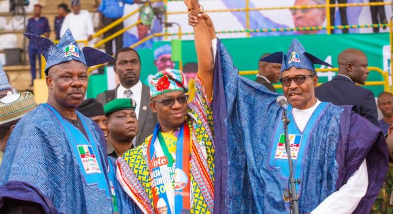 President Muhammadu Buhari's Ogun campaign rally ended in shambles after he endorsed Dapo Abiodun as the APC's Ogun governorship candidate, despite the public objection of Governor Ibikunle Amosun [Ayodeji Ogunro]