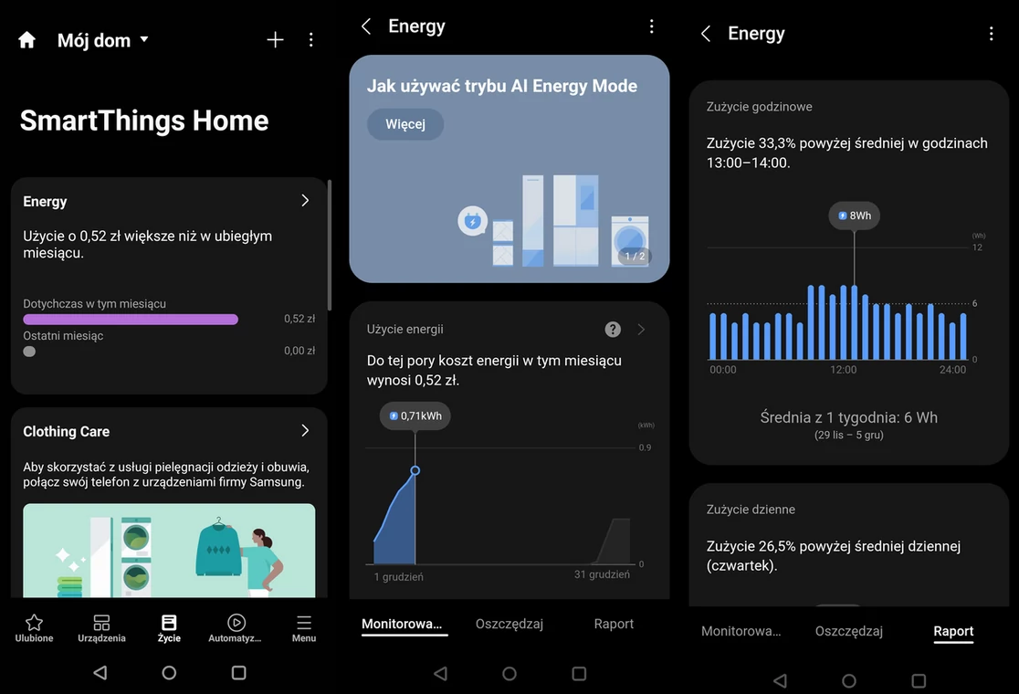   Samsung AX32: monitorowanie zużycia prądu jest dokładne, dane z nim związane można obserwować przynajmniej w trzech oknach aplikacji