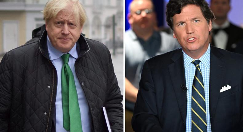 Boris Johnson, left, and Tucker Carlson, right, in a composite image.Ukrainian Presidential Press Office, Getty Images