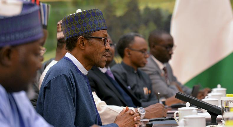 President of the Federal Republic of Nigeria, Muhammadu Buhari (2nd L) talks with Chinese Premier, Li Keqiang (not pictured) during a meeting at the Great Hall of the People in Beijing, April 13, 2016. REUTERS/Kenzaburo Fukuhara/Pool