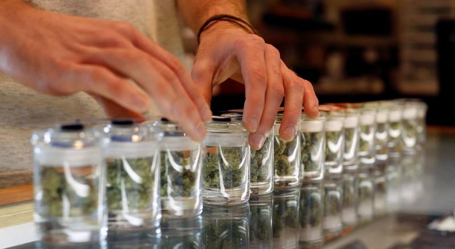 A variety of medicinal marijuana buds in jars are pictured at Los Angeles Patients & Caregivers Group dispensary in West Hollywood.