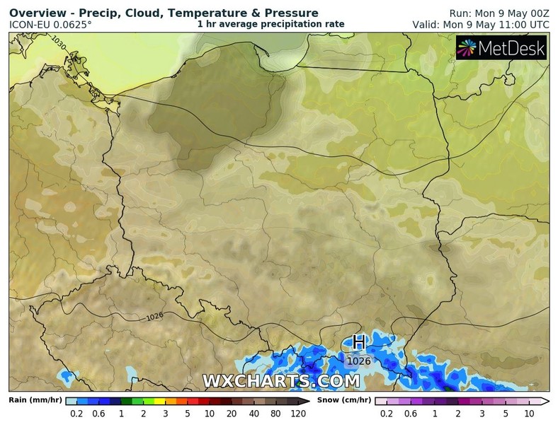 Przelotne opady deszczu możliwe są tylko na krańcach południowych