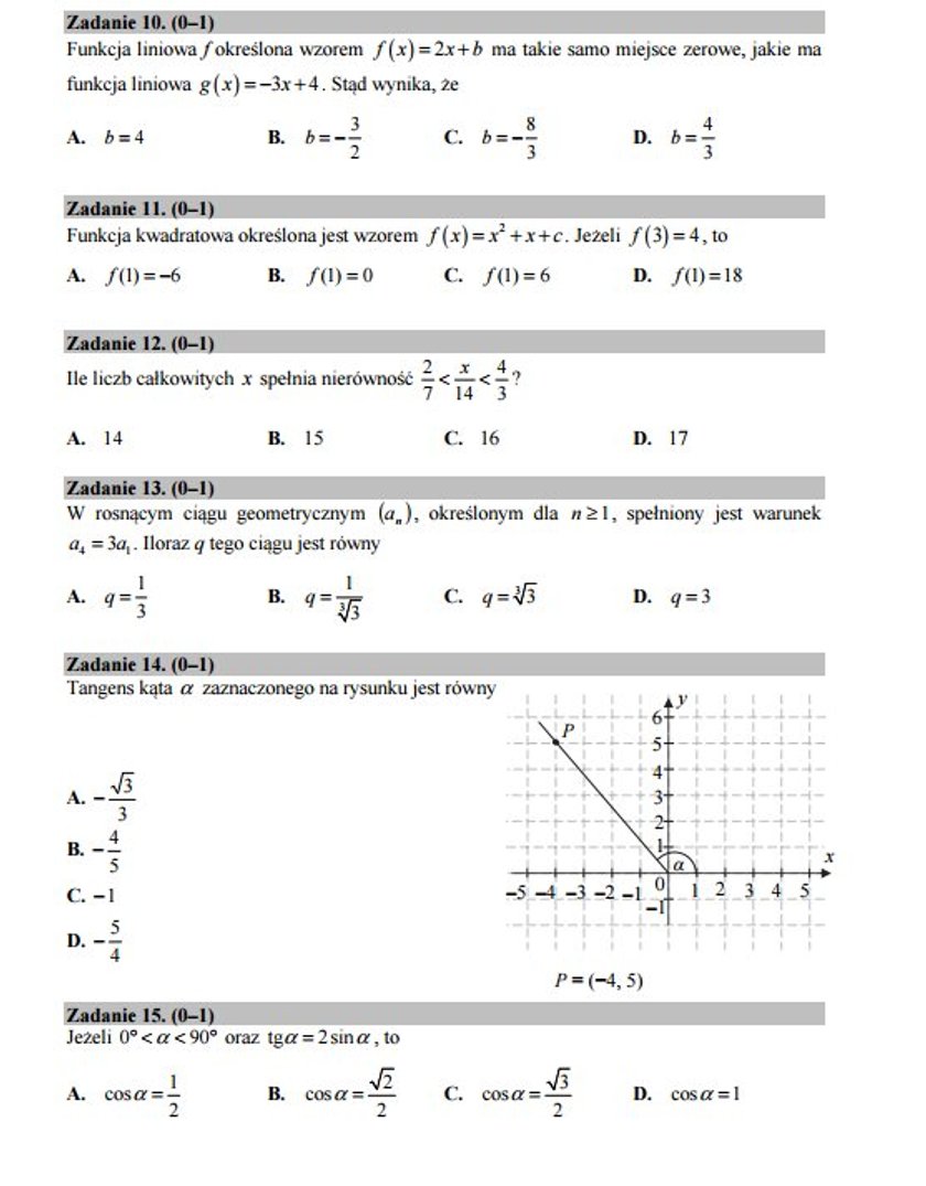 Arkusz egzaminacyjny - matematyka, poziom podstawowy