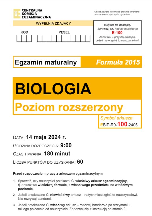 Matura 2024. Biologia - poziom rozszerzony [ARKUSZE CKE]