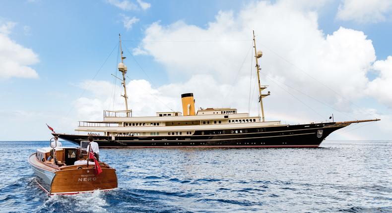 Modeled after J.P. Morgan's yacht, the Nero is 90 meters in length and available to charter for about $500,000 a week.Courtesy of Burgess
