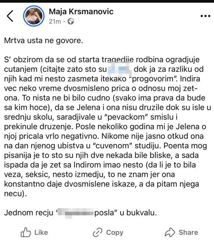 Objava Maje Krsmanović