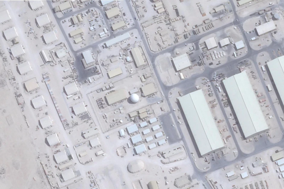 Satelitski snimci kompanije Planet Labs PBC prikazuju geodetsku kupolu vidljivu ujutru 23. juna