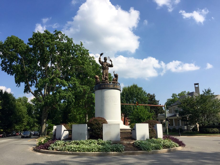 A statue of Arthur Ashe Jr., the first African-American man to win Wimbledon, was erected in 1996.