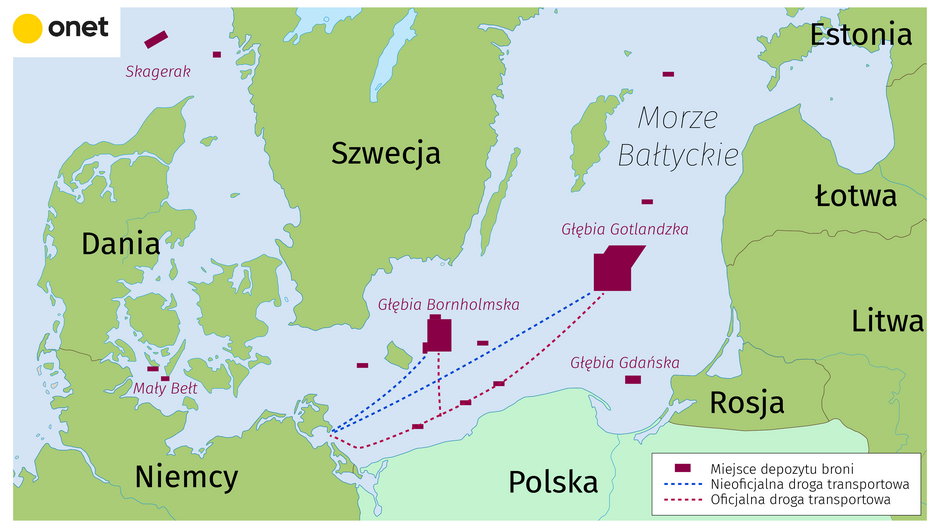 Mapa zrzutów broni chemicznej w Morzu Bałtyckim
