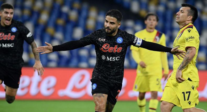 Two of a kind: Napoli's Lorenzo Insigne celebrates after scoring a second penalty Creator: Filippo MONTEFORTE