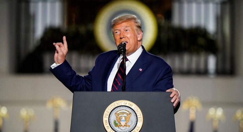 President Donald Trump speaks on the fourth and final night of the Republican National Convention with a speech delivered in front a live audience on the South Lawn of the White House on Thursday, August 27, 2020.