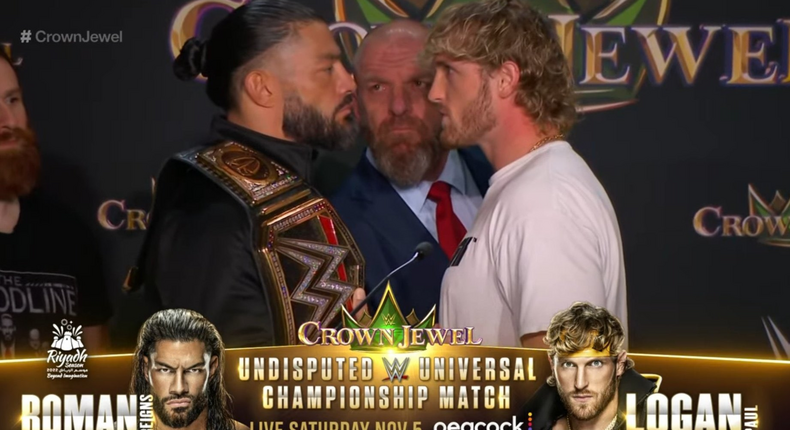 Roman Reigns vs Logan Paul will headline the main event at Crown Jewel this November