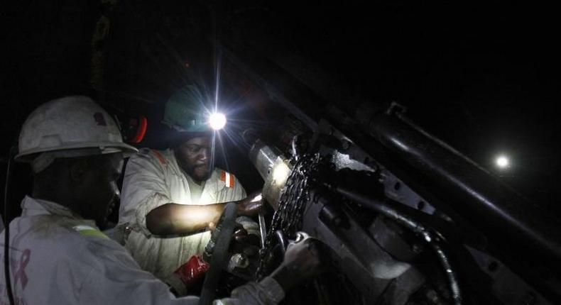 A Zimbabwean miner works underground at Mwana Africa's Freda Rebecca Gold Mine near Bindura, about 90km north of the capital Harare, September 14, 2012. 