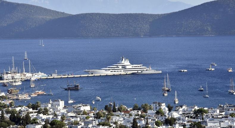 The Scheherazade, one of the largest superyachts in the world, anchors in Bodrum district of Mugla, Turkey on August 16, 2020.