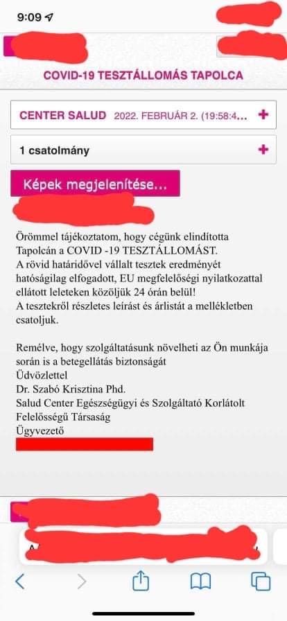 Ezt az üzenetet küldte tapolcai orvosoknak Szabó Krisztina új orvosi vállalkozása, de senki nem érti, hogyan kaphatott rá engedélyt