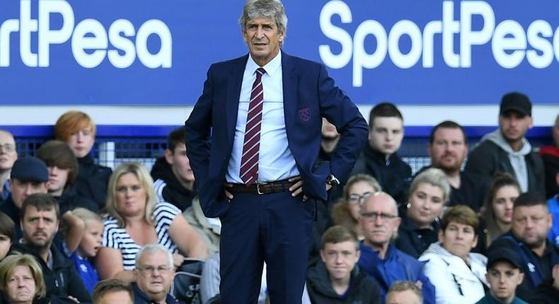 Manuel Pellegrini looks on from the touchline during his first Premier League win as West Ham manager, a 3-1 success away to Everton