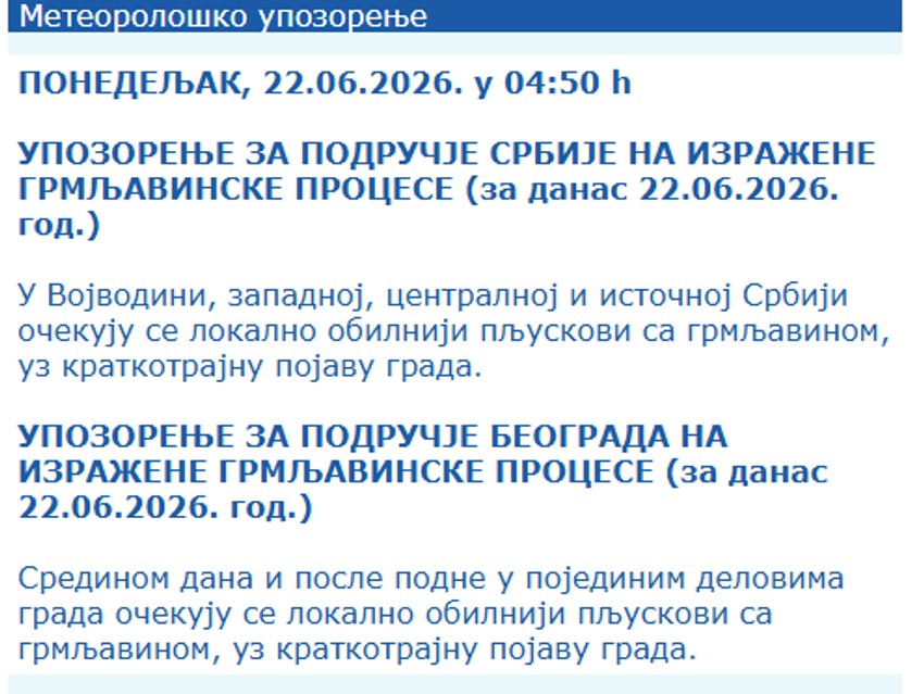 Upozorenje RHMZ