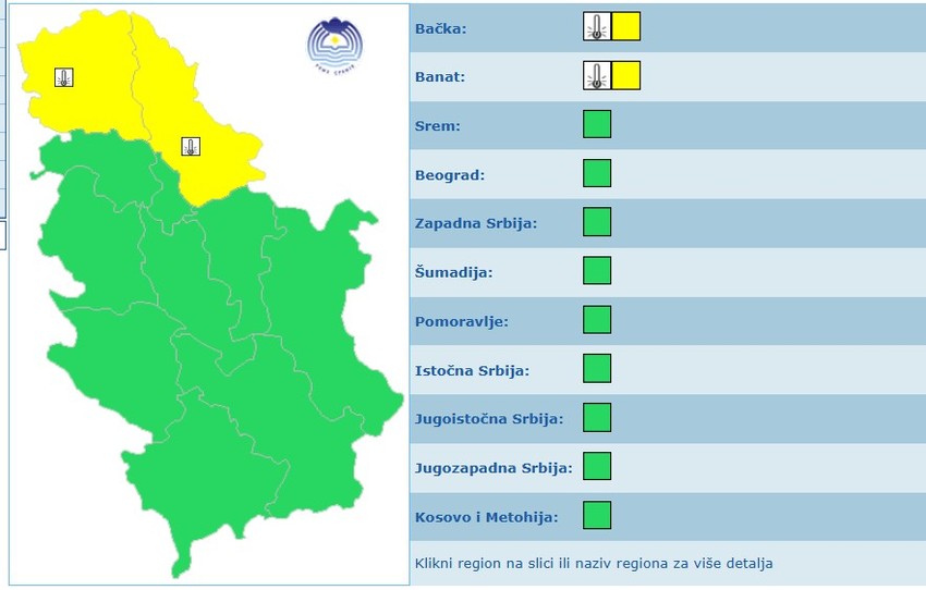Meteoalarm za četvrtak