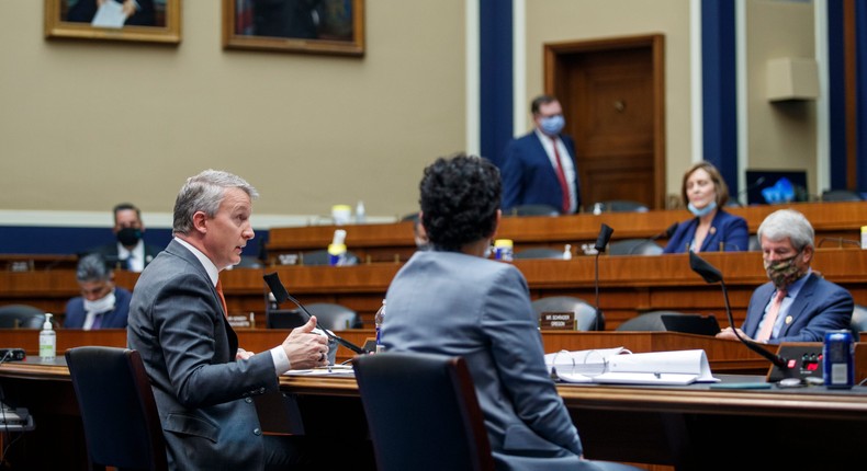 Rick Bright, former director of the Biomedical Advanced Research and Development Authority, testifies before a House Energy and Commerce Subcommittee on Health hearing to discuss protecting scientific integrity in response to the coronavirus outbreak, Thursday, May 14, 2020, on Capitol Hill in Washington.  (Shawn Thew/Pool via AP)