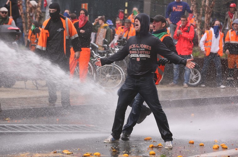 Protest związkowców w Brukseli