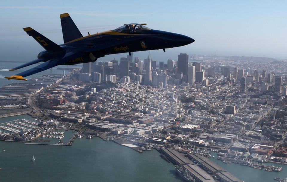 A U.S. Navy Blue Angels F/A-18 Hornet