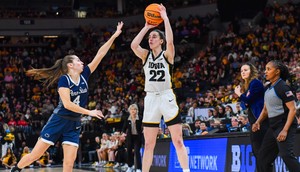 Caitlin Clark shoots during the quarterfinal of the Big Ten Women's Basketball Tournament against Penn State in March 2024.Aaron J. Thornton/Contributor/Getty Images