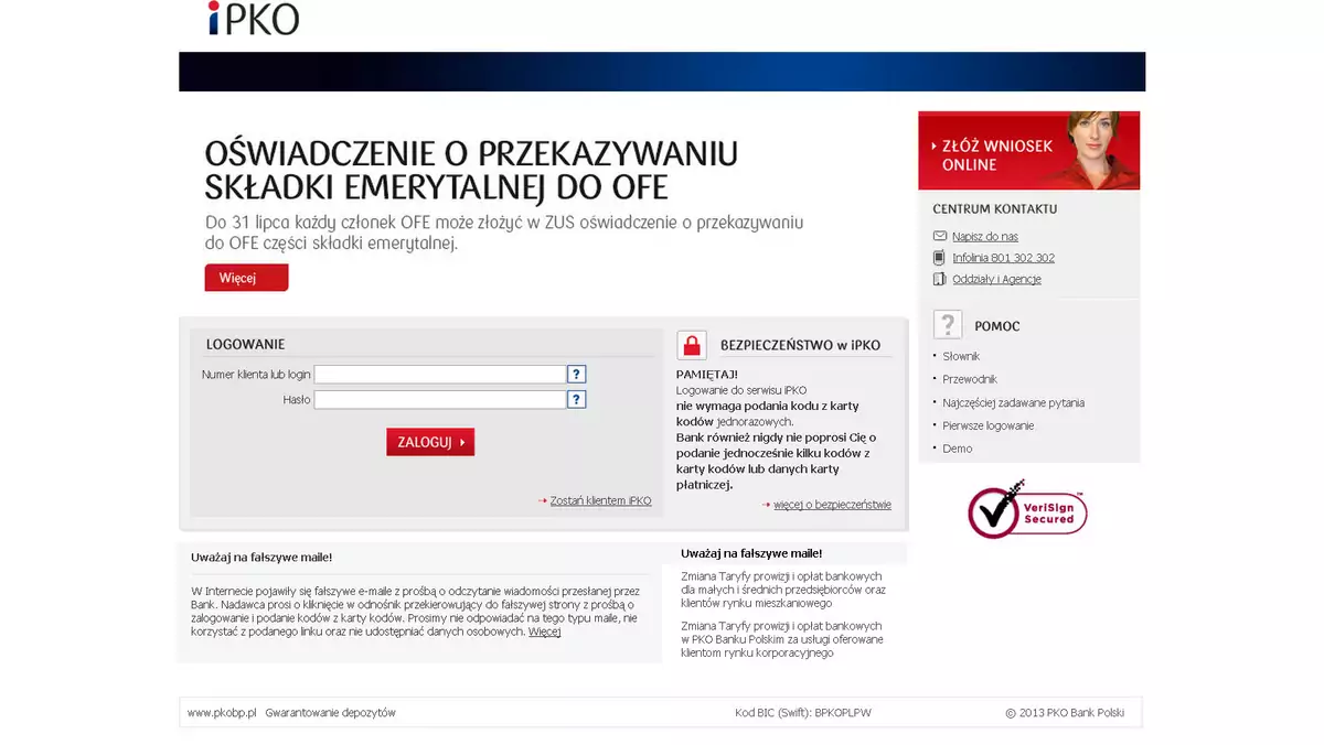 Fałszywa witryna iPKO, wiernie odwzorowująca prawdziwy serwis banku