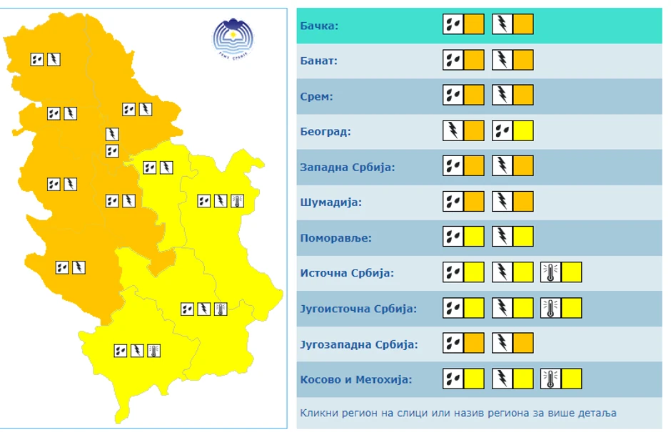 Meteoalarm za 25. jun