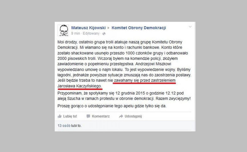 Wpis na Facebooku, który wywołał burzę w Sejmie