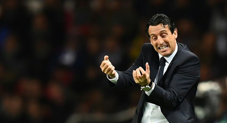 Paris Saint-Germain's coach Unai Emery reacts during their UEFA Champions League Group A match against Basel, at the Parc des Princes stadium in Paris, on October 19, 2016