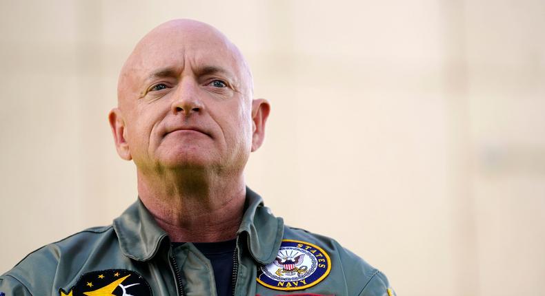 Sen. Mark Kelly, D-Ariz., waits to speak during a news conference at the Arizona Capitol in Phoenix, on Nov. 7, 2022.AP Photo/Ross D. Franklin, File