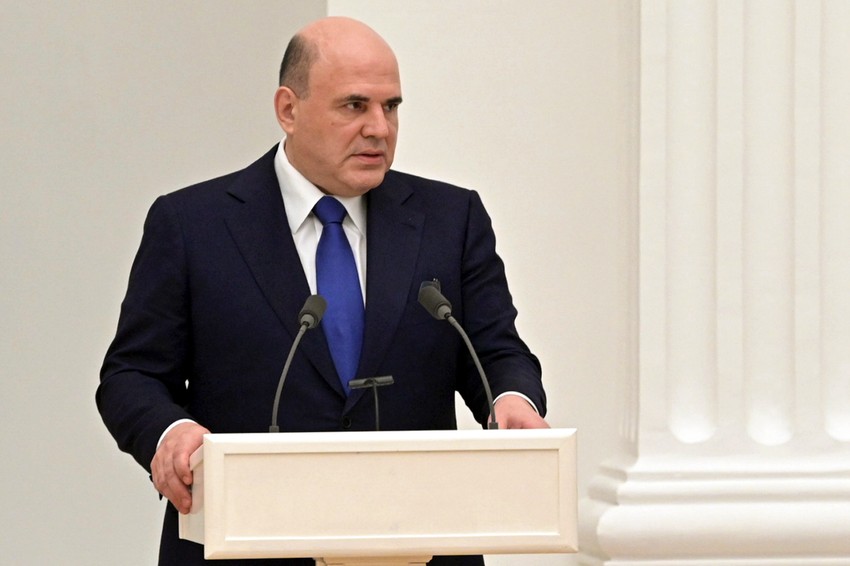 Mihail Mišustin drži govor na Savetu bezbednosti u Kremlju