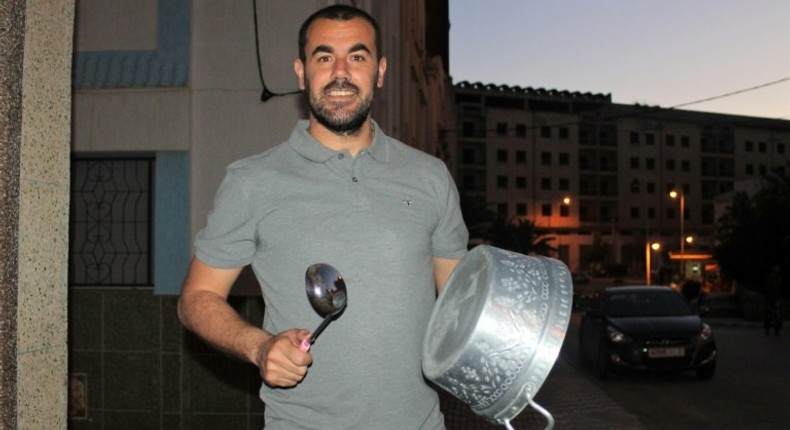 A file photo taken on May 06, 2017 shows Moroccan activist Nasser Zefzafi banging on a pot during a protest in the northern city of Al-Hoceima