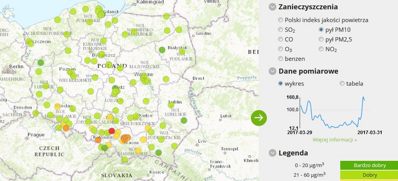 PM10 - Dane pomiarowe zebrane między godziną 3.00 a 4.00