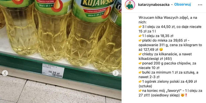 Katarzyna Bosacka pokazuje ceny podstawowych produktów spożywczych
