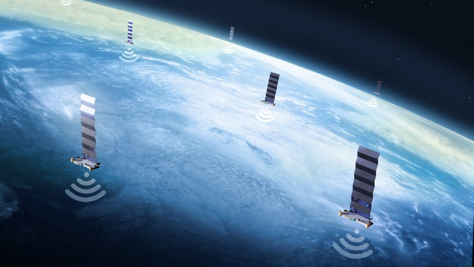 Ilustracja przedstawiająca sieć satelitów Starlink SpaceX