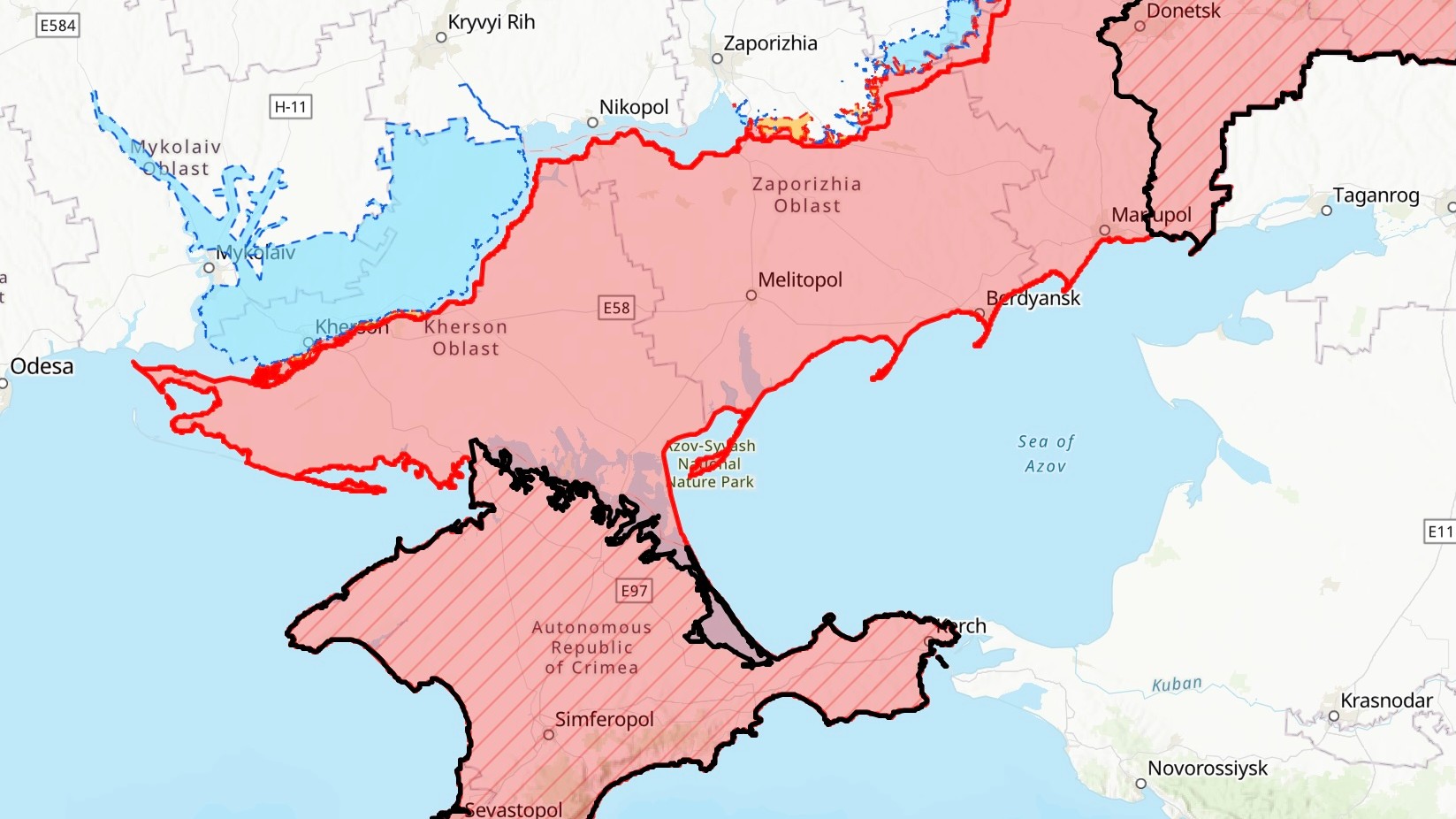 Najkritickejšia oblasť frontu pre ruské okupačné vojská na mape inštitútu ISW