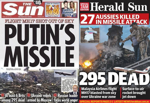 Katastrofa MH17, okładki gazet