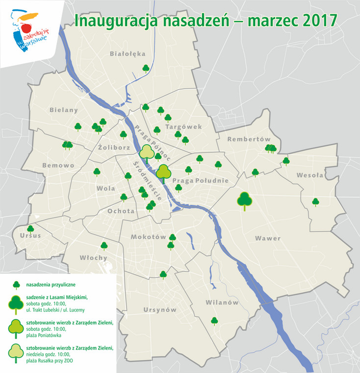 Mapa sadzeń drzew w Warszawie