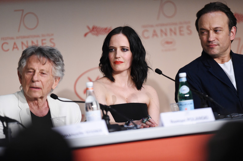 Roman Polanski, Eva Green i Vincent Perez podczas konferencji prasowej w Cannes w 2017 r. 