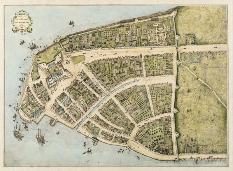 Mapa Nowego Amsterdamu, obecnie to nowojorski Manhattan