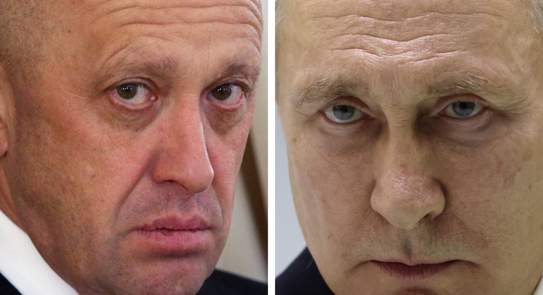 Wagner mercenary group founder Yevgeny Prigozhin (right) and Russian President Vladimir Putin (left).Mikhail Svetlov/Getty Images/Contributor