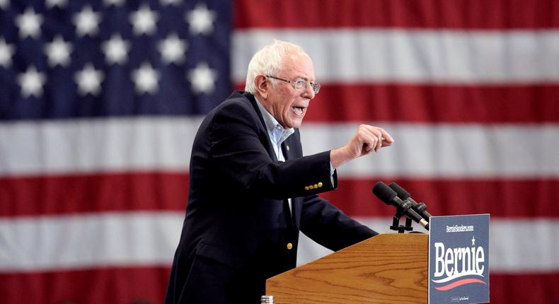 FILE - In this Nov. 8, 2019, file photo, Democratic presidential candidate Sen. Bernie Sanders, I-Vt., addresses supporters during an election rally on the campus of Iowa Western Community College in Council Bluffs, Iowa. (AP Photo/Nati Harnik, File)