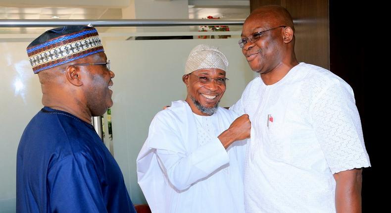 Former Vice President, Atiku Abubakar, Ekiti State Governor, Ayo Fayose and Osun State Governor, Rauf Aregbesola