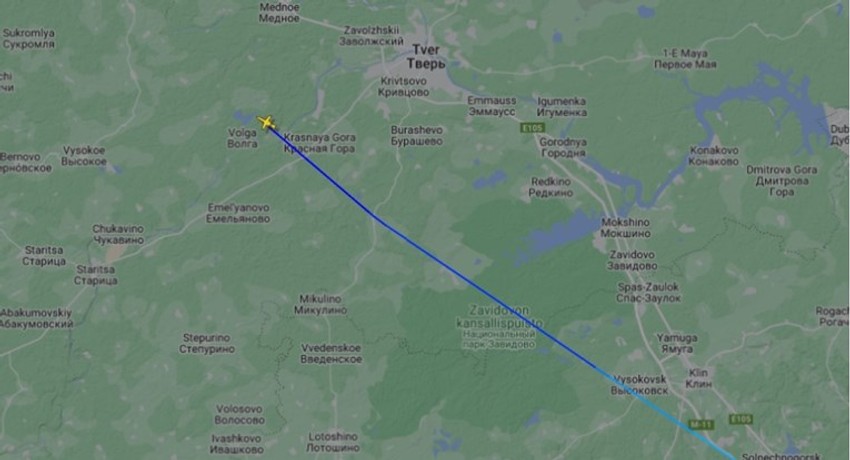 Ruta Prigožinovog aviona