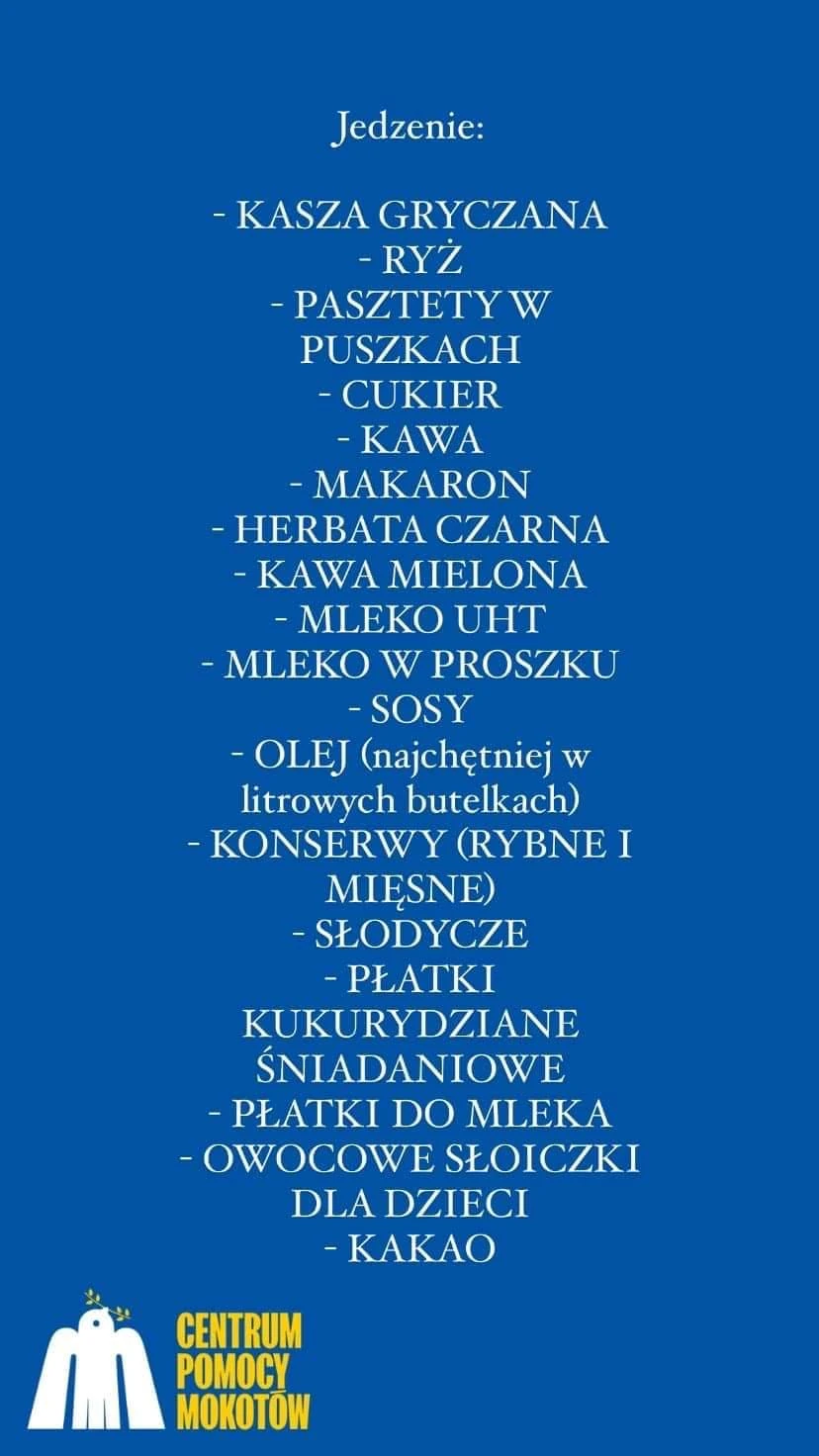 Lista rzeczy, które Centrum Pomocy chętnie przygarnie