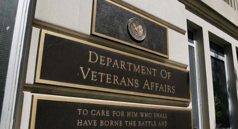 The sign of the Department of Veteran Affairs is seen in front of the headquarters building in Washington
