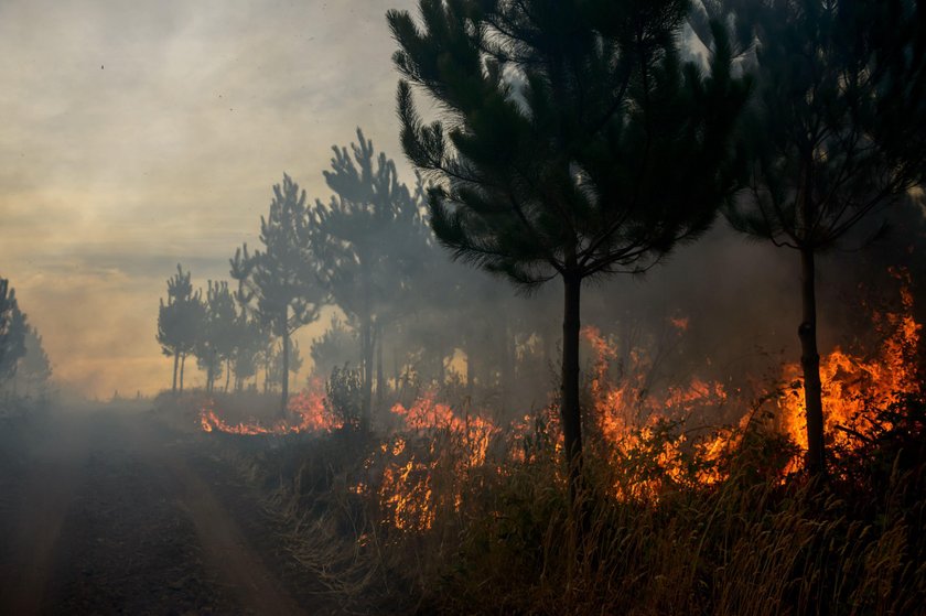 A sky glows red from a nearby fire from San Pedro de la Paz, Concepcion