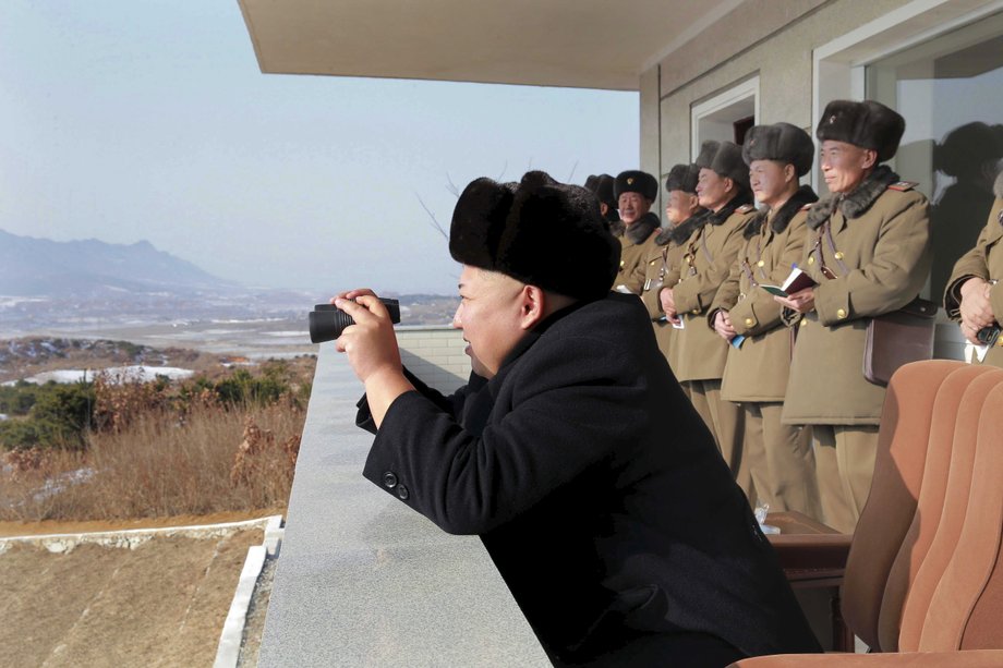 North Korean leader Kim Jong Un watches an exercise in this undated photo released by KCNA.