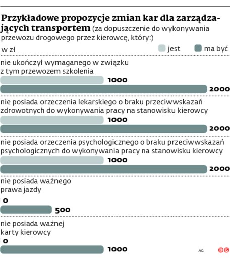 Przykładowe propozycje zmian kar dla zarządzających transportem